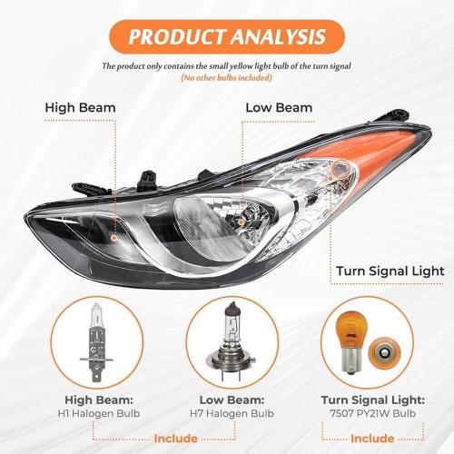 Chrome Headlights Headlamps Assembly w/Bulbs Compatible with 2011-2013 Hyundai Elantra US Built 92101-3Y000, 92102-3Y000 Direct Replacement