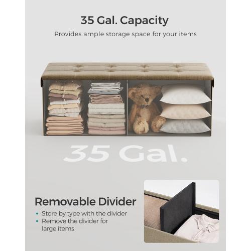 SONGMICS MAZIE Collection - 43 Inches Folding Storage Ottoman Bench, Ottoman Foot Rest, End of Bed Bench, Storage Chest, Load 660 lb, for Living Room, Bedroom, Entryway, Camel Brown ULSF077R01