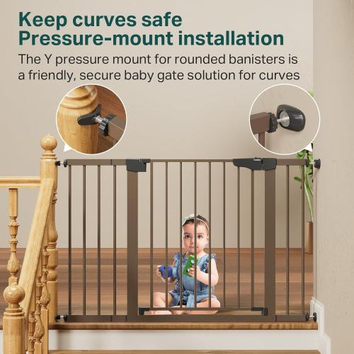 Cumbor 29.7-48 Baby Gate for Stairs, Mom's Choice Awards Winner-Dog Gate for Doorways, Auto Close Safety Pet Gate for Dogs Indoor, Easy Install Pressure Mounted Child Gate with Walk Thru Door, Brown
