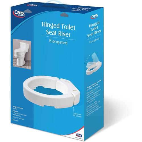 Carex Health Brands Hinged Elongated Toilet Seat Riser, Adds 3.5 Inches of Height to Toilet, 300 Pound Weight Capacity, Raised Toilet Seat, White (FGB32100 0000)