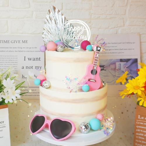 Guitar Cake Toppers Pink Blue Purple Ball Cake Toppers Silver Disco Mirror Ball Cake Decorations for Girl Guitar Musician Theme Party Kid Disco Music Birthday Supplies