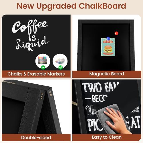 A Frame Chalkboard Sign, 40x20 Extra Large Sidewalk Chalk Board, Wooden Standing ChalkBoards Set with Markers, Double-Sided Magnetic Blackboard for Cafés, Weddings, Party Guide, Black