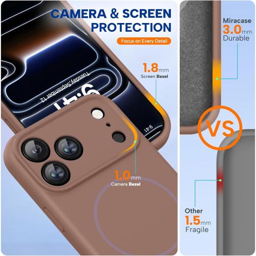 Miracase Magnetic for iPhone 17 Pro Case, Silicone, Chocolate | Compatible with MagSafe, Soft Microfiber Lining,Shockproof Drop Protection Phone Case for 17 Pro
