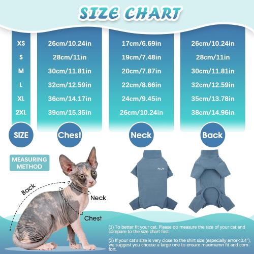 ROZKITCH Sphynx Cat Shirt, Breathable Soft Jumpers for Hairless Cats Only, Coat with Four Legs, Warm Sweater T-Shirt Pajamas Jumpsuit Vest Cornish Rex, Devon Rex, Peterbald Blue XXL