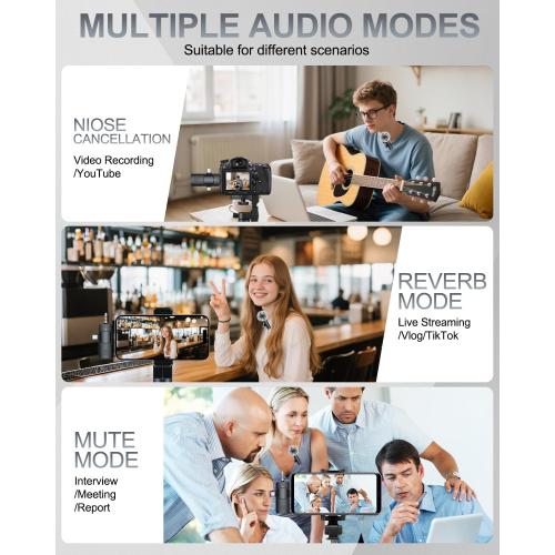 PQRQP 3 in 1 Professional Wireless Lavalier Microphone for iPhone, Android, Camera, Wireless Microphones, Mini Microphone, Crystal Clear Sound Quality for Recording, Live Streaming, Microphone Clips