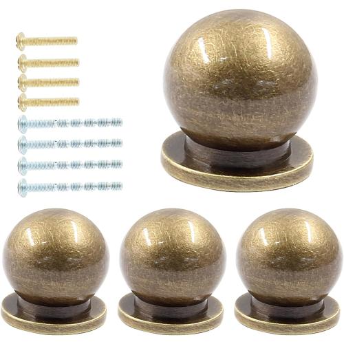 4 Packs 1/2 Inch(12mm) Diameter Mini Round Solid Brass Knobs, Brass Pulls, Gold Mini Drawer Pulls, Mini Knobs for Jewelry Box, Bronze