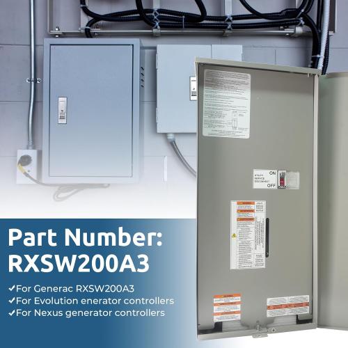 RXSW200A3 200 Amp Automatic Transfer Switch w/Power Management Replacement for Generac, Service Entrance Rated, NEMA 3R Aluminum Enclosure