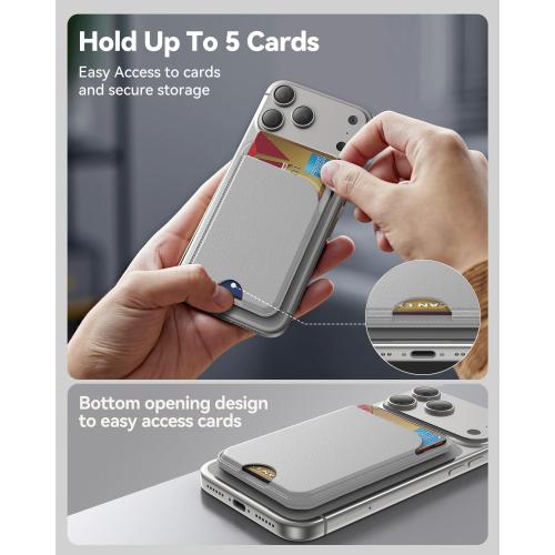 for MagSafe Wallet, 5 Cards Holder with Stand, Magnetic Phone Wallet Stand for iPhone 17/16/15/14/13/12 Pro Max Air Plus Series, RFID Blocking Vegan Leather,Grey