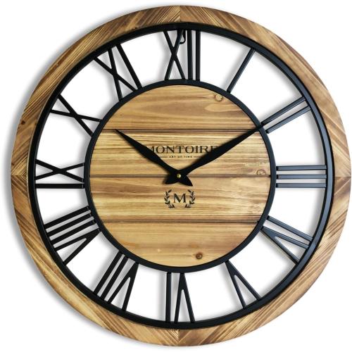 Practical Wooden Farmhouse Wall Clock, Artificial Clock, Suitable for Living Room, Office and Home Decoration Suitable for Offices, Homes, bathrooms, Kitchens,(Roman Numeral)