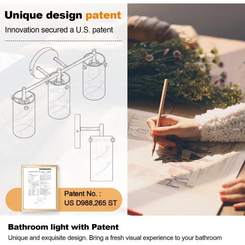 Bathroom Light Fixtures Upgrade, 3-Light Matte Black Vanity Light, Black Bathroom Lights Over Mirror with Clear Glass Shade, Wall Sconces for Mirror Bedroom Living Room Hallway