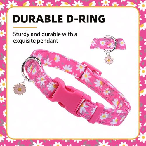 PUPTECK Cute Floral Dog Collar, Soft Cloth Fabric Dog Collars for Small Medium Large Dogs, Adjustable Puppy Collar with Pendant for Male Female Boys Girls Accessories