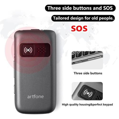artfone G6 4G Flip Phone for Seniors⼁2.4 Dual-LCD⼁Big Button Cell Phone with SOS⼁Time Report⼁Speed Dial⼁Large Fonts⼁ 1300mAh Battery⼁USB-C Charging Dock– Grey