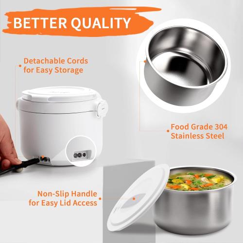 Aotto Electric Lunch Box, 32 oz Portable Food Warmer Heater, Lunch Warmer Portable for Work/Office/Car/Travel 12V/24V/110V 3-in-1, Warming Soup & Meal, Spill-Free, Men & Women's Gifts, White