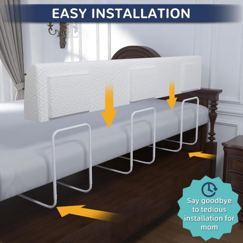 FigTime Bed Bumper for Toddlers, Foam Bed Rail for Toddlers, Toddler Bed Rail Bumper, Soft Safety Bed Guard Rail for Kids, Bed Side Rail for Twin, Full, Queen & King Beds (White, 51, 3-Bracket)