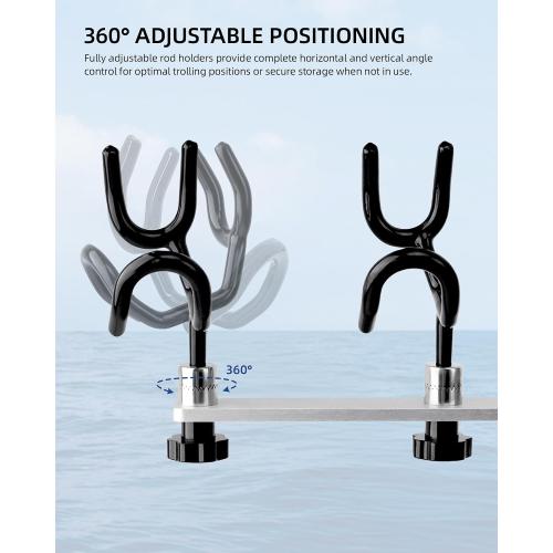 Crappie Rod Holder System for Boat Track Mount, 4-Rod Adjustable Spider Rig Holder, Marine Aluminum & Stainless Steel, Fits Most Standard Track Systems