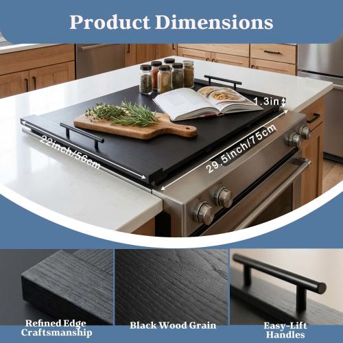 Wooden Stove Top Cover 30x22 with Handles for Gas Electric, Sink