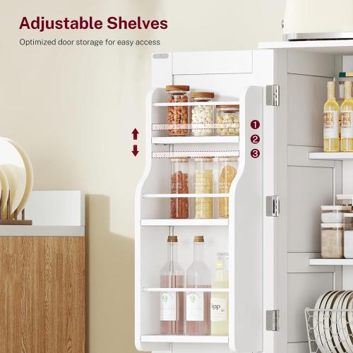 TEENFON 43'H Pantry Cabinet with 4 Doors, Kitchen Cabinet with 6 Door Shelves, Storage Cabinet-Kitchen Pantry for Living Room, Dining Room, Bathroom, White
