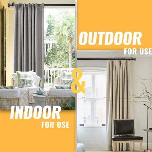 Zeerobee Curtain Rods, 120-170 Inch, Black, Metal, Matte Painted, 1 Inch Heavy Duty, Adjustable Telescopic, Wall/Ceiling Mounted