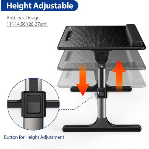 Besign LT07 Lap Desk [Extra Large], Adjustable Laptop Table, Portable Standing Bed Desk, Foldable Sofa Breakfast Tray, Notebook Computer Stand for Reading and Writing (Black)