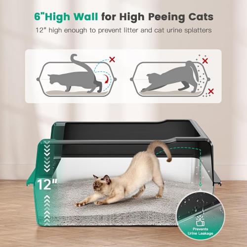 Tripamin XXL Stainless Steel Litter Box with High Sides 26x18x12 Extra Large Metal Litter Box for Big Cats & Multiple cat, Jumbo Top Entry Litter Pan with lid (Black, XX-Large)