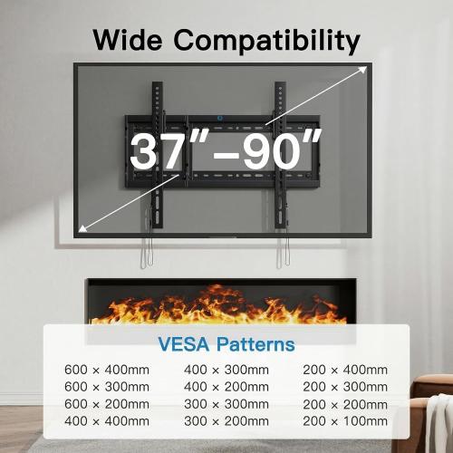 Pipishell Tilt TV Wall Mount Bracket Low Profile for Most 37-90 Inch LED LCD OLED Plasma Flat Curved TVs, Large Tilting Mount Fits 16-24 Wood Studs Max VESA 600x400mm Holds up to 132lbs