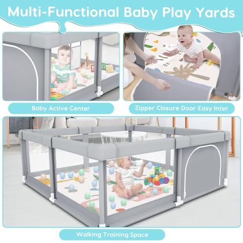 Fshibila Baby Playpen with Mat, Baby Playpens for Babies and Toddlers, BabyFence Play Pen for Indoor & Outdoor, Sturdy Safety Play Yard with Soft Breathable Mesh, 50 * 50 * 27 inches Grey