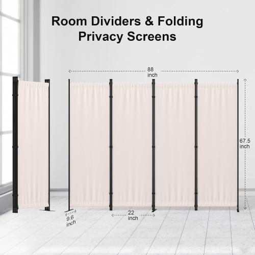 Room Divider 4 Panel Partition Room Dividers & Folding Privacy Screens w/ 3 Metal Feet,88 W Portable Wall Doubles as a Dressing Screen Wall Divider for Office Bedroom Children's Room,White
