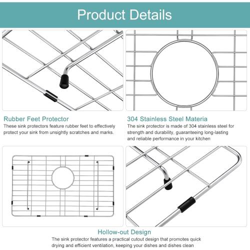 Size 25x14 Stainless Kitchen Sink Protector - S304 Sink Grids for Bottom of Kitchen Sink, 25 x 14 with Rear Drain for Single Bowl Kitchen Sink with Corner Radius