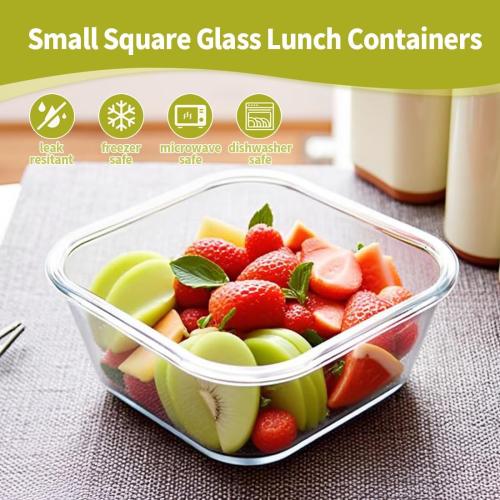Square 2cup Glass Food Storage Containers with Airtight Lids, 16oz Glass Meal Prep Containers, Square Food Bowl For Lunch, Fruit, Snack, Dishwasher Microwave Freezer Safe (Pink Green)