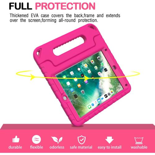 AVAWO Kids Case for iPad 9.7 2017/2018 & iPad Air 2 with Built-in Screen Protector - Light Weight Shock Proof Convertible Handle Stand Friendly Kids Cover for 9.7 iPad 5th & 6th Gen, Magenta/Rose