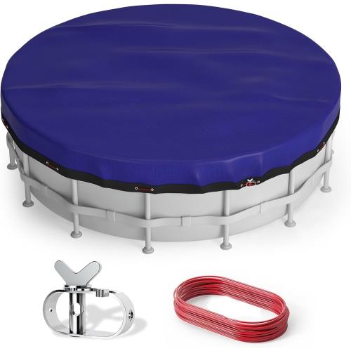15 Ft Round Pool Cover Above Ground: Swimming Pool Cover Protector with Steel Rope - All Season Inflatable Pool Cover for UV Resistant, Waterproof and Dustproof, Durable & Easy to Install (Blue)