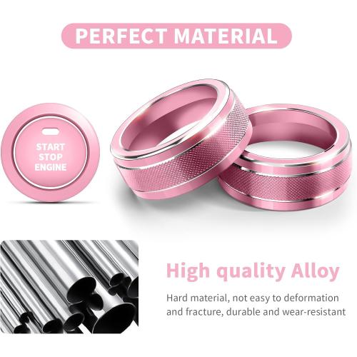Polodunn for Toyota RAV4 Accessories 2025 2024 2023 2022 2021 2020 2019 -Air Conditioning Knob Covers, Push Start Button Cover Trim Rings 4pcs (Pink)