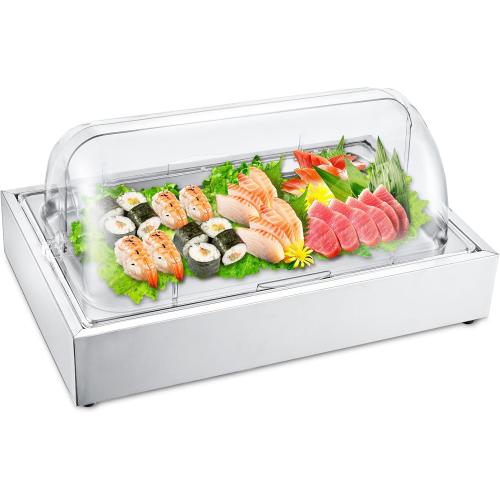 Ice Food Serving Display Tray, Cold Serving Plate with Clear Roll Top, 5QT Stainless Steel Food Serving Tray, Cooling Food Dishes Display Plate for Home, Buffet, Restaurant, Hotel and Party