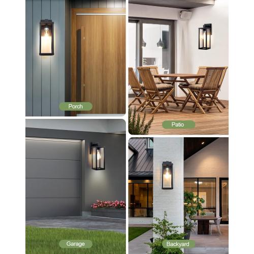 LITFIT 14'' Outdoor Light Fixtures Wall Mount, Matte Black Aluminum Wall Lantern, Hardwired Outside Sconce Lights for House, Front Door, Porch, Garage, 2-Pack, Bulbs Not Included
