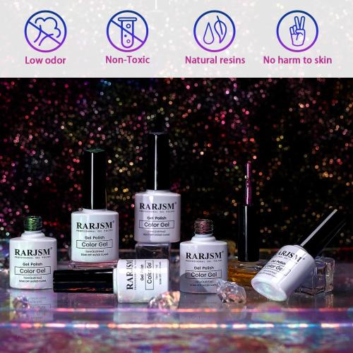 RARJSM Chameleon Gel Nail Polish Multichrome Gradient Color Changing Dark Blue Purple Orange Green 6pcs Set 7.5ml Shimmer Glitter Gel Polish Curing Requires Soak Off Sparkle Chrome Nail Gel Varnish