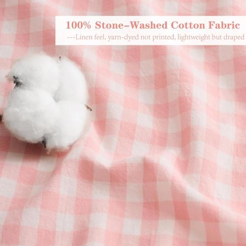 Blush White Plaid Gingham Ruffle Curtains 2 Panels, 100% Washed Cotton Drapes for Bedroom Living Room Doorway Shabby and Chic Window Treatment Rod Pocket, W52”xH84