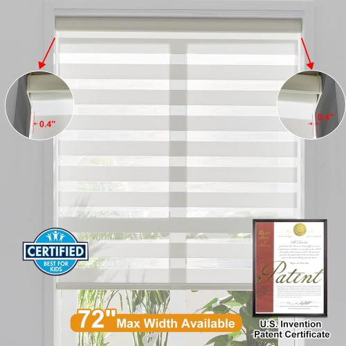 Persilux Cordless Zebra Blinds for Windows Free-Stop Roller Windows Shades (24 W X 72 H, Cream) Dual Layer Light Control for Day and Night, Light Filtering Sheer Shades for Home, Bedroom,
