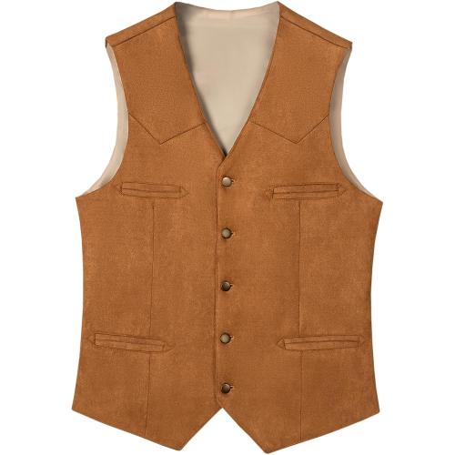 Men's Cowboy Suede Faux Leather Suit Vest Casual Western Cowhide Vest Vintage Slim Fit Waistcoat XL