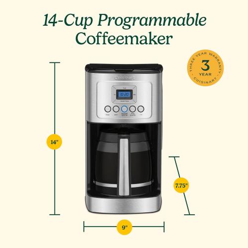 Cuisinart 14-Cup Coffee Maker, Programmable PerfecTemp Glass Carafe Coffee Machine with 1-4 Cup Setting, Brew Strength Control and Pause, Stainless Steel, DCC-3200NAS