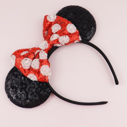 Mouse Ears Headband with Sequin Bows, Headbands for Kids Halloween Costume, Headwear Hair Accessories for Women Girls - Red and Black Headband-B