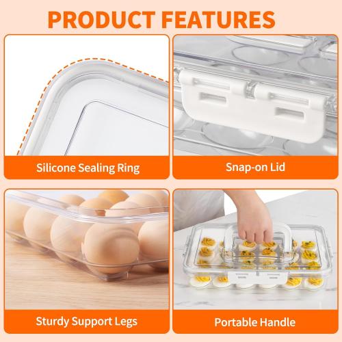 2 Pack Deviled Egg Containers with Lid and Handle, Durable Clear Plastic Deviled Egg Carrier Storage 48 Eggs, Stackable Egg Holder for Fridge, Portable Tray Platter for Party & Picnics-White