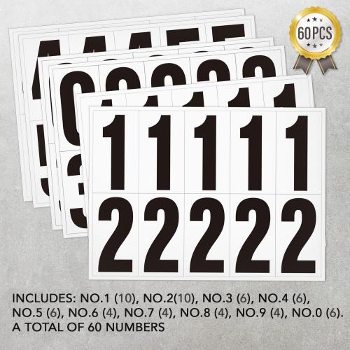 3 inch Self Adhesive Numbers for Mailbox, House Numbers, Reflective Mailbox Number, Trash Cans Number, for Outside, 60 PCS (Black/White)