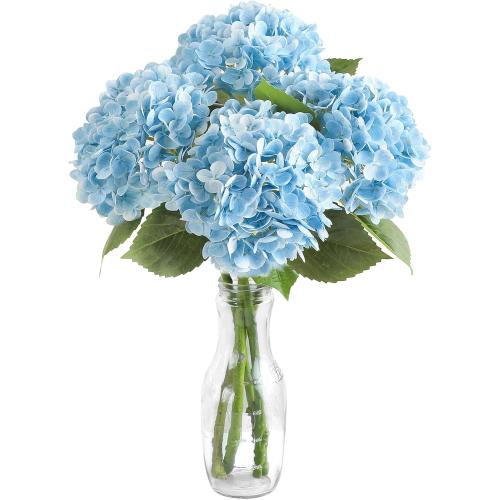 4 Pcs Real Touch Sky Blue Hydrangea Artificial Flowers, 20 Full Faux Hydrangea Flowers Fake Flowers for Home Decor Party Floral Arrangements Wedding Bouquets Centerpieces Decorations