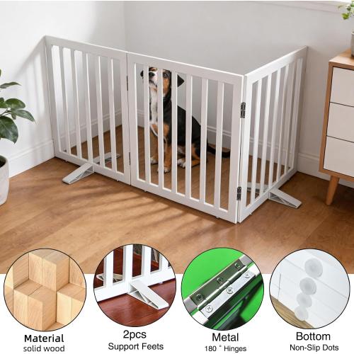 ZJSF Freestanding Indoor Dog Gate for House Foldable Wood White Puppy Gate for Doorways Pet Gate for Stairs Extra Wide Pet Fence 24 Height 3 Panels