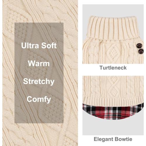 KYEESE Dog Sweater Warm Turtleneck Medium Dogs Sweater Thick Pet Coat for Fall Winter Cold Weather Stretchy Knitwear Cat Clothes with Gingham Patchwork Soft Pullover Dog Sweaters for Medium Dogs Girl