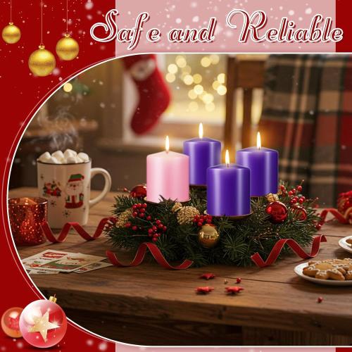 Amylove 8 Pcs 3 x 3 Inch Advent Pillar Candles Set Pink Purple Christmas Unscented Lasting Burning Church Candles for Advent Wreath Holiday Gifting