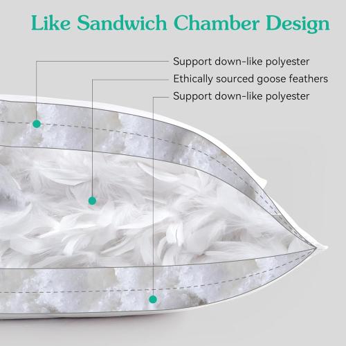 Three Geese White Goose Feather Cotton Pillows Standard Size- Soft 600 Thread Count 100% Cotton, Medium Firm,Soft Support Surround Fill Cotton (Standard Size:Pack of 2)