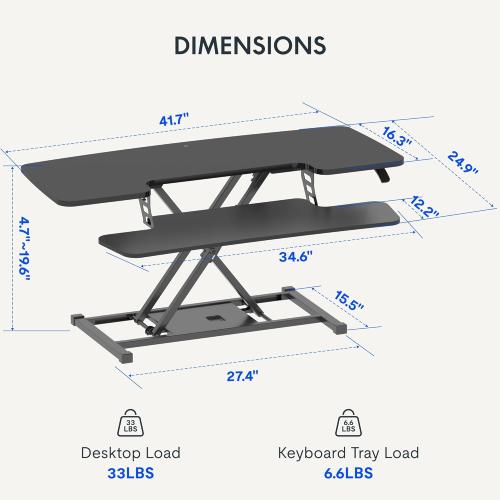 FLEXISPOT Standing Desk Converter 42-inch Spacious Sit to Stand up Dual Monitor and Laptop Riser, Big Size Tabletop Workstation with Large Keyboard Tray, Black