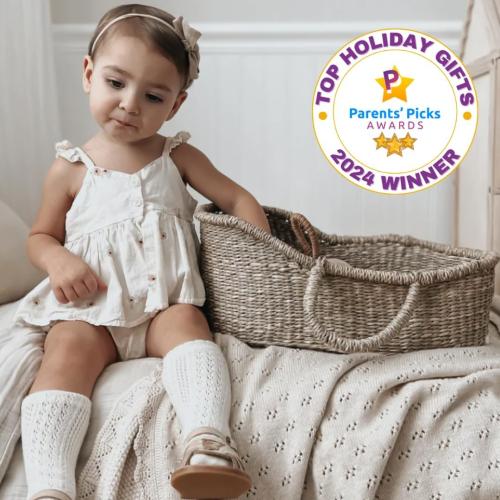 BEBE BASK Premium Baby Doll Bassinet - Handcrafted & Award-Winning Seagrass Moses Basket - Doll Carrier with Luxe Mattress