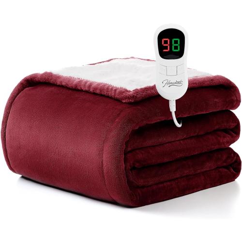 Homemate Heated Blanket Electric Throw - 50x60 Heating Blanket Throw 1/2/4/6/8 Hours Auto-Off 10 Heat Level Over-Heat Protection Flannel Sherpa ETL Certification